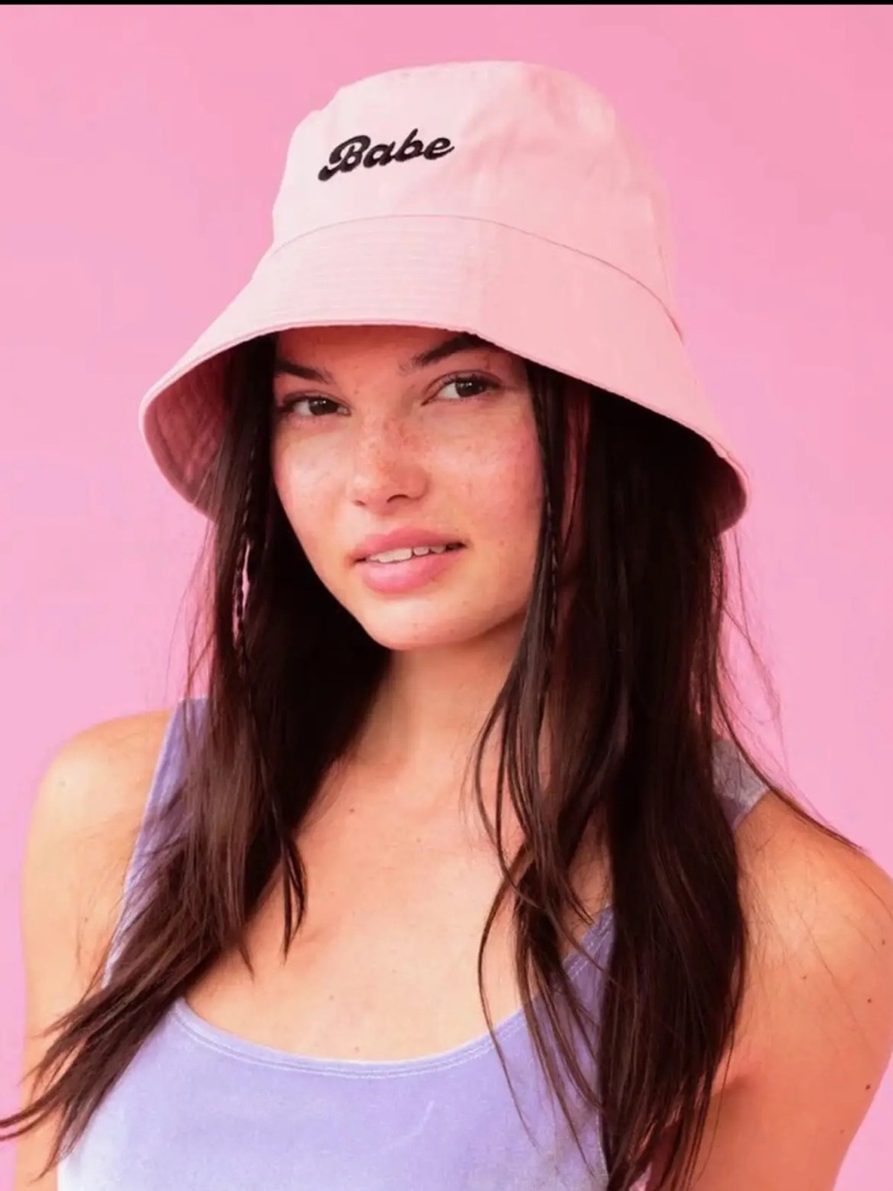 Babe Embroidered Pink Bucket Hat and Straws